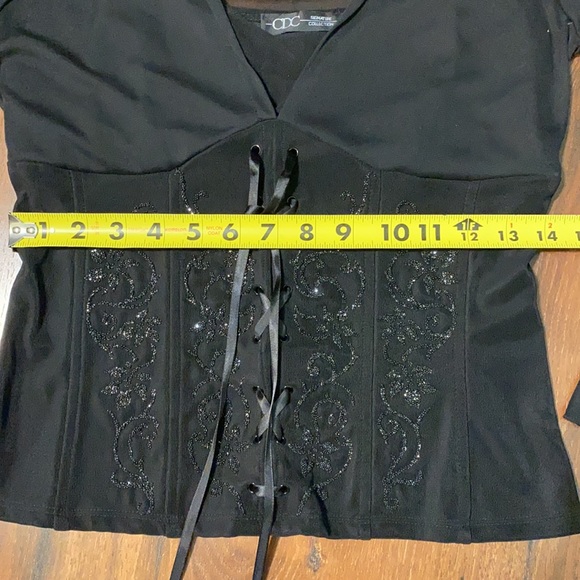 CDC Black Tuxedo Mesh SHEER LONG SLEEVE BLOUSE SEQUIN Corset Top blouse Small - Picture 10 of 10